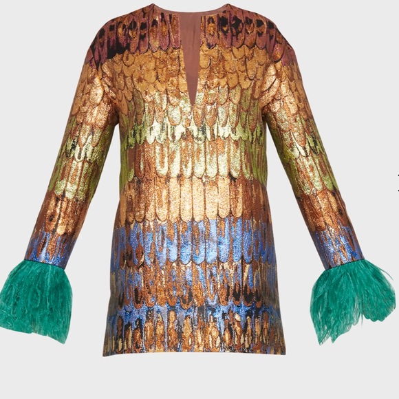 Golden Wings Metallic Feather Party Dress - Picture 2 of 4